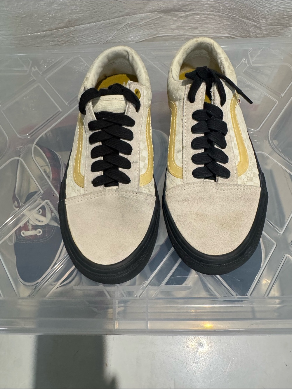 Vans Old Skool Pro Checkerboard Cream Gold Black Skate Shoes Women’s 7 Men’s 5.5